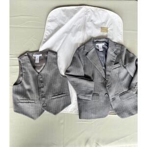 Janie & Jack Toddler Wool Blend Gray Suit Vest, Jacket, and Garment Bag: Size 2T